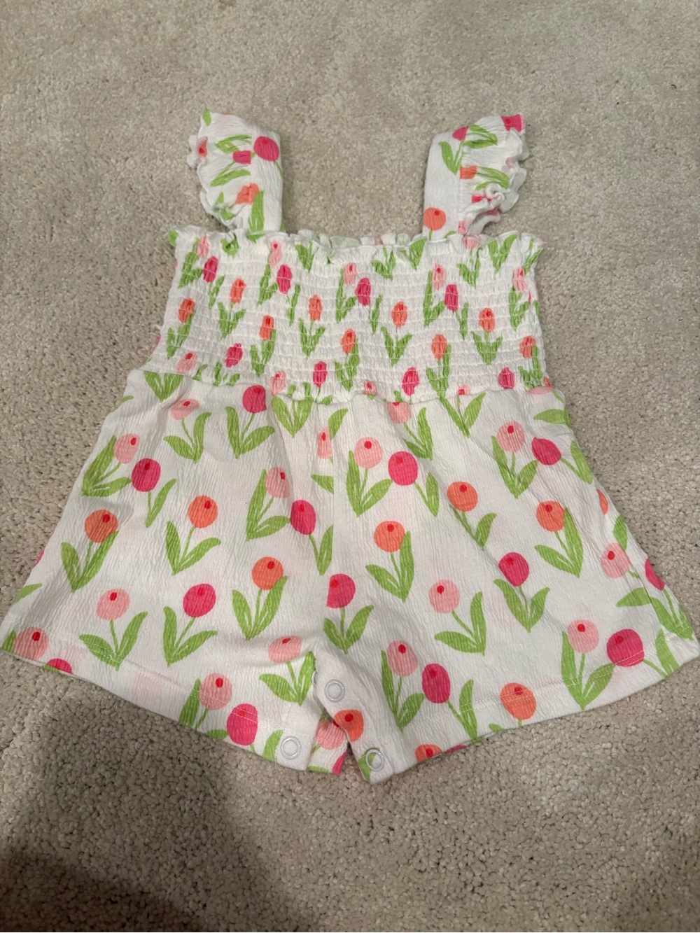 Little Me White Romper with Pink & Peach Floral Tulips